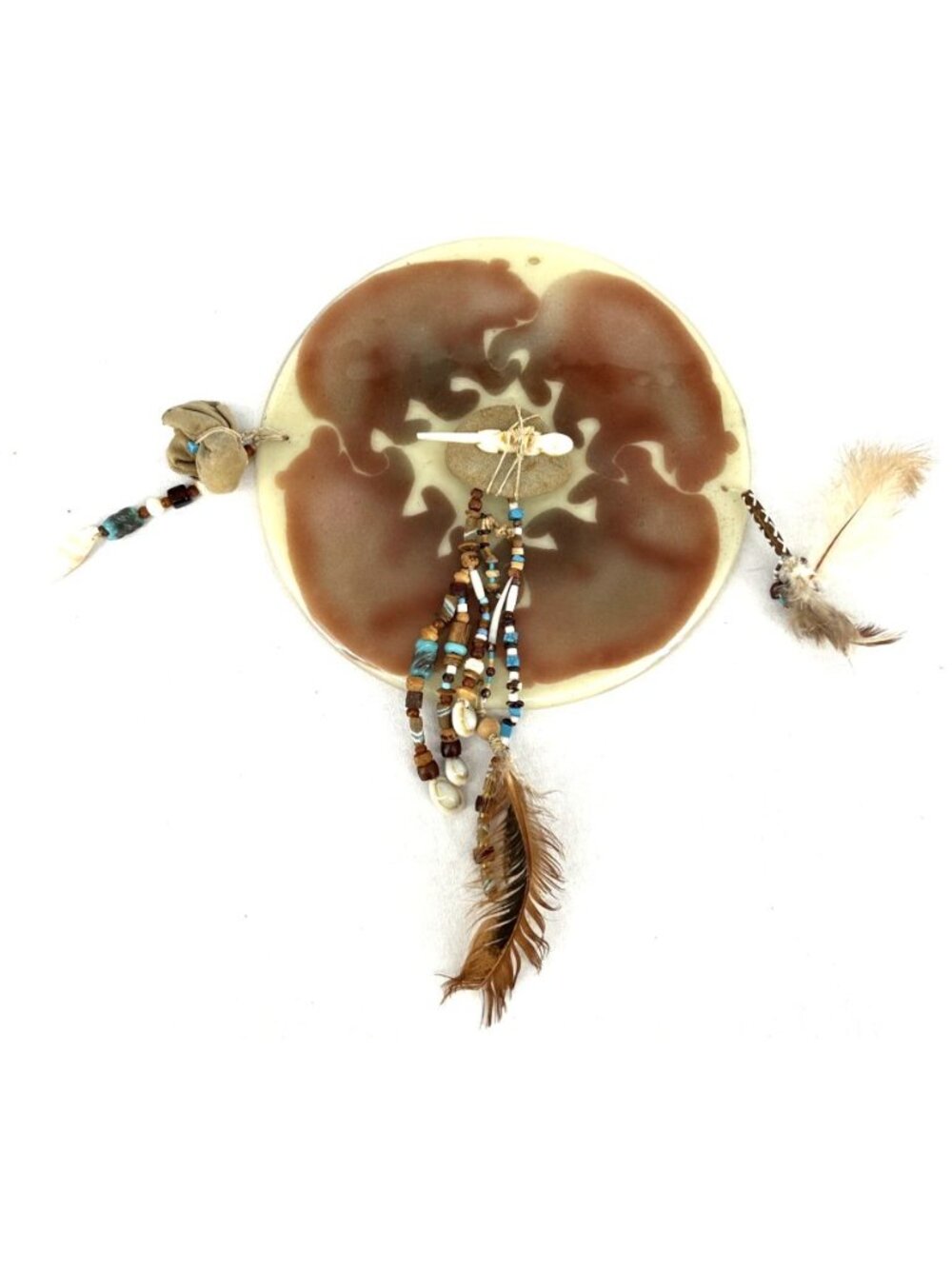 Fused Glass Wall Decor Brown Bears Fetish Beads Shells 9" Western Vtg